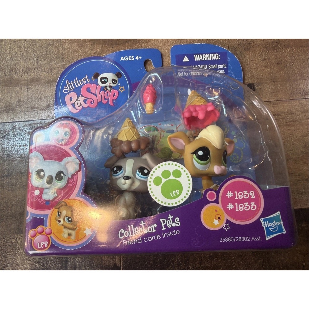 Littlest Pet Shop Pet Pairs #1832 Jack Russell Dog & #1833 Cow NIB 2010 Vintage
